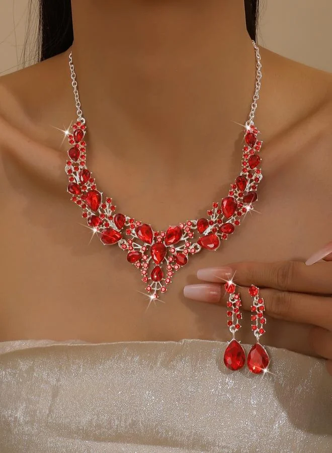 تايك تو طقم مجوهرات قلادة وأقراط مزينة بأحجار الراين قطعتين