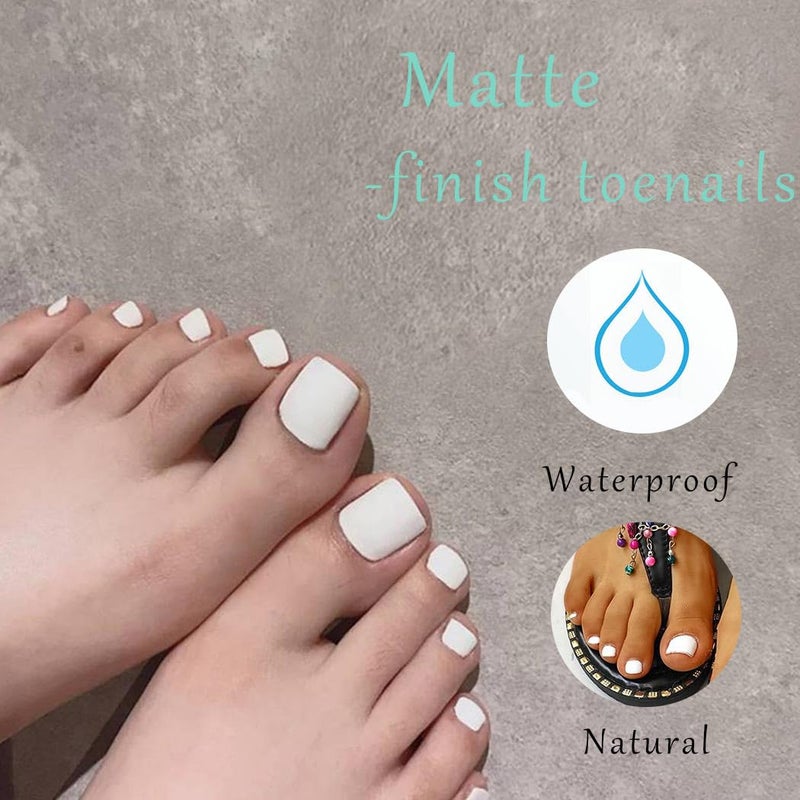 Outyua Solid Square Fake Toenails Matte Press on Toe Nails Short Acrylic False Toes Nails Cute Artificial Beach Full Cover Toenail White for Women 24 Pcs (White) - Image 2