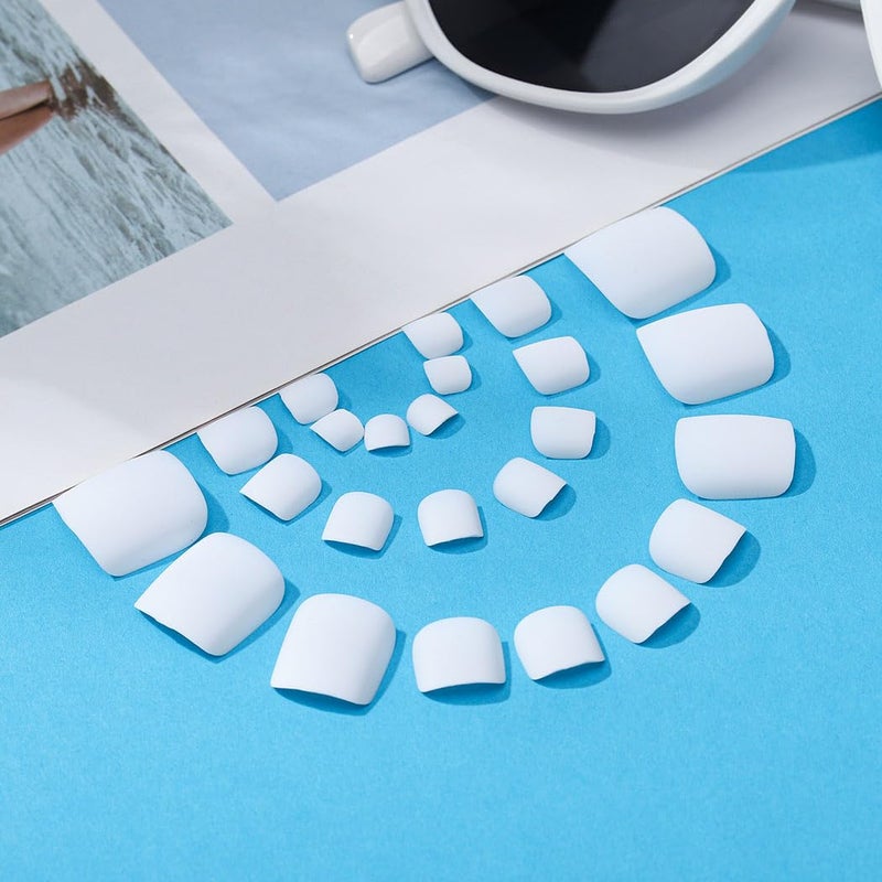 Outyua Solid Square Fake Toenails Matte Press on Toe Nails Short Acrylic False Toes Nails Cute Artificial Beach Full Cover Toenail White for Women 24 Pcs (White) - Image 5