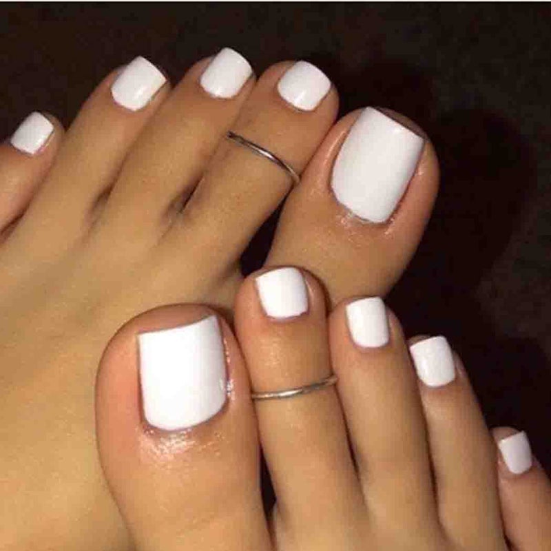 Outyua Solid Square Fake Toenails Matte Press on Toe Nails Short Acrylic False Toes Nails Cute Artificial Beach Full Cover Toenail White for Women 24 Pcs (White) - Image 1