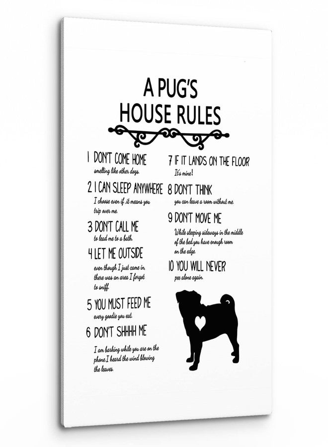 PHAMTE A Pug’s House Rules Wall Art, Funny Pug Dog Quote Print Framed Canvas Painting Artwork Home Bedroom Living Room Girls Room Decor（11x14 Inch） - Image 1