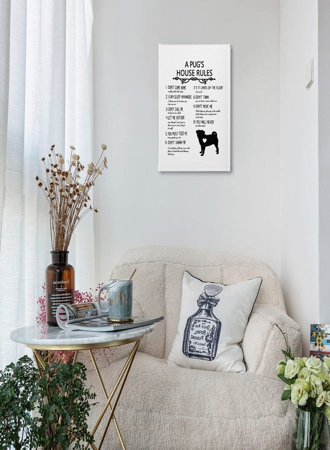 PHAMTE A Pug’s House Rules Wall Art, Funny Pug Dog Quote Print Framed Canvas Painting Artwork Home Bedroom Living Room Girls Room Decor（11x14 Inch） - Image 2