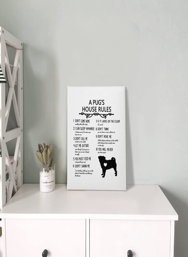 PHAMTE A Pug’s House Rules Wall Art, Funny Pug Dog Quote Print Framed Canvas Painting Artwork Home Bedroom Living Room Girls Room Decor（11x14 Inch） - Image 4