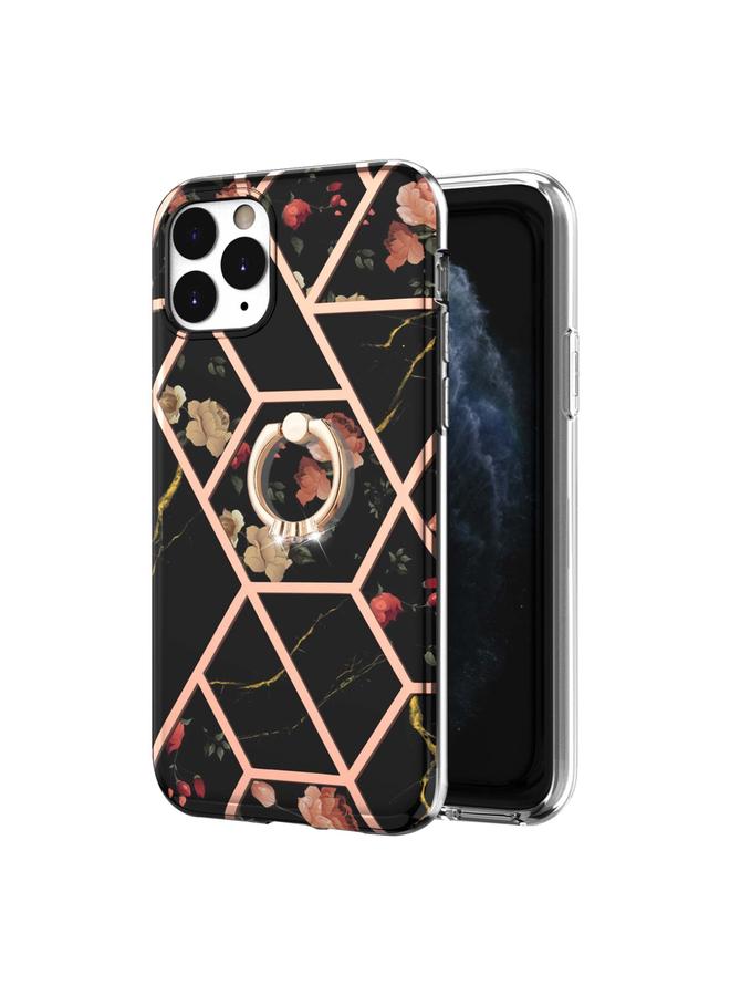 Zaboon Case For iPhone 11 Pro Electroplating Splicing Marble Flower Pattern TPU Shockproof Case with Rhinestone Ring Holder - Image 2