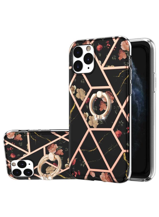 Zaboon Case For iPhone 11 Pro Electroplating Splicing Marble Flower Pattern TPU Shockproof Case with Rhinestone Ring Holder - Image 1