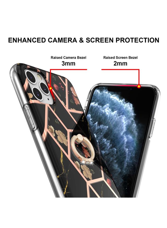 Zaboon Case For iPhone 11 Pro Electroplating Splicing Marble Flower Pattern TPU Shockproof Case with Rhinestone Ring Holder - Image 3