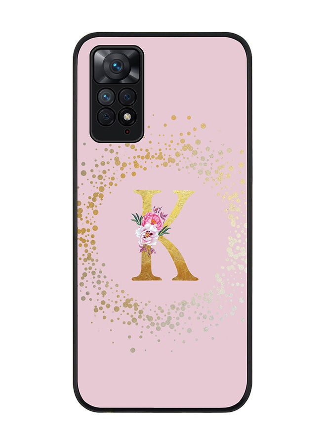 Rugged Black edge case for Redmi Note 11 4G/Redmi Note 11S Slim fit Soft Case Flexible Rubber Edges Anti Drop TPU Gel Thin Cover - Custom Monogram Initial Letter Floral Pattern Alphabet - K (Pink )