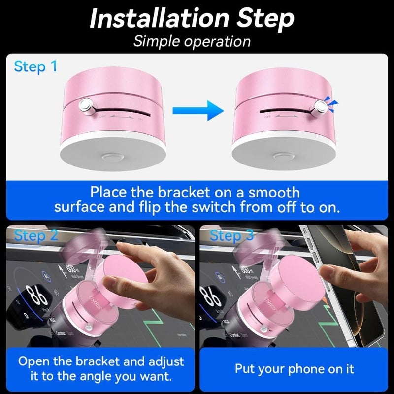 2025 Upgraded Black Vacuum Magnetic Phone Holder Retractable Suction Cup Foldable Car Mount - Image 5