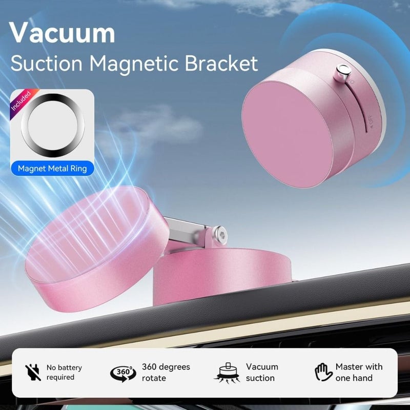 2025 Upgraded Black Vacuum Magnetic Phone Holder Retractable Suction Cup Foldable Car Mount - Image 3