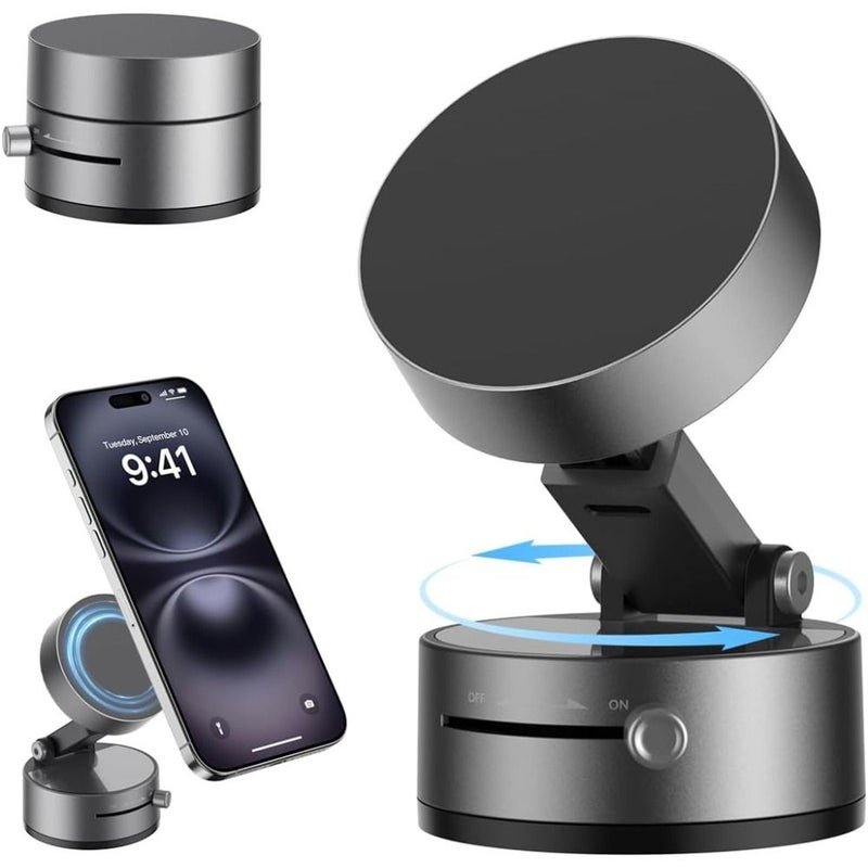 2025 Upgraded Black Vacuum Magnetic Phone Holder Retractable Suction Cup Foldable Car Mount - Image 1