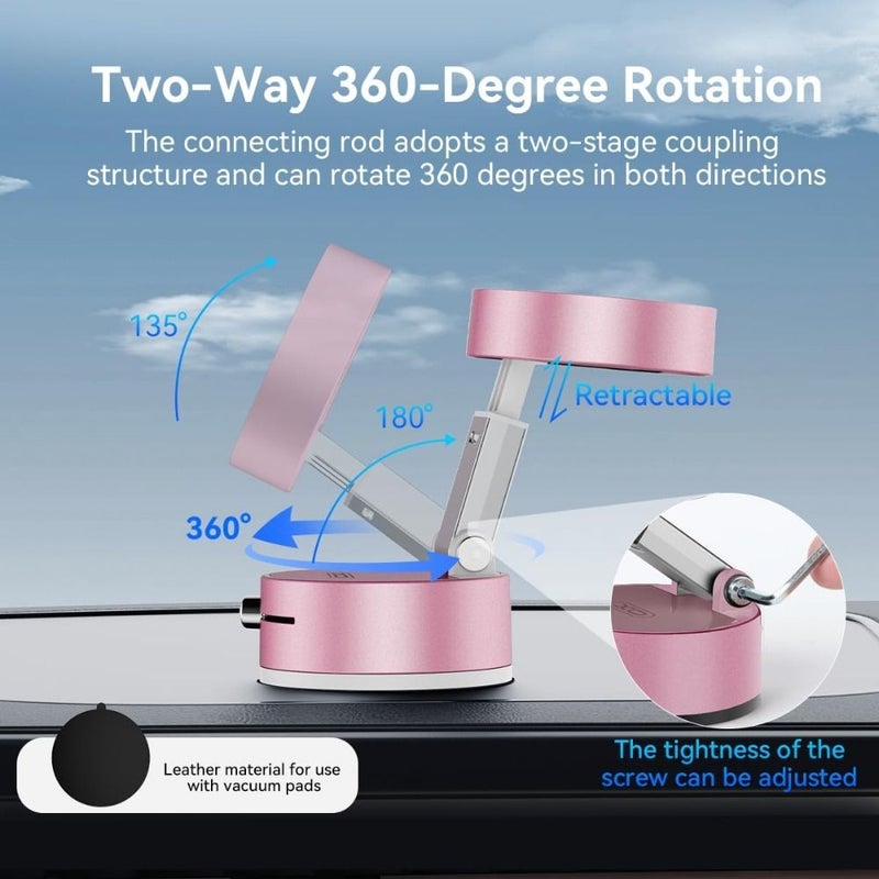 2025 Upgraded Black Vacuum Magnetic Phone Holder Retractable Suction Cup Foldable Car Mount - Image 4