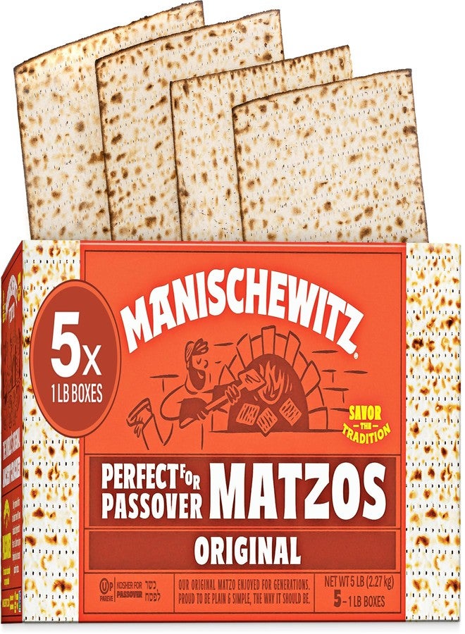 Manischewitz Passover Matzo (5x1lb Boxes) The Original Manischewitz Passover Matzo | Two Ingredients only - Flour and Water - 18 Min Matzo | Unsalted | Kosher for Passover and Year Round - Image 1