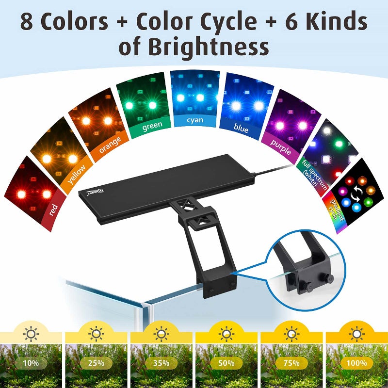 Hygger ضوء LED كامل الطيف للأكواريوم من هيجر، 18 واط، ضوء نهار-ليل مع مؤقت مزدوج، شروق الشمس-نهار-غروب الشمس-قمر، سطوع مؤقت قابل للتعديل مع 9 ألوان لخزان النباتات - Image 5