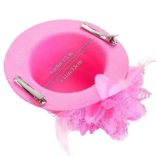 obmwang 5 Pieces Girls Tea Party Supplies Tea Party Gloves Hats Girls Kids Tea Party Necklace Fan for Girls Tea Party Costume, Pink - Image 3