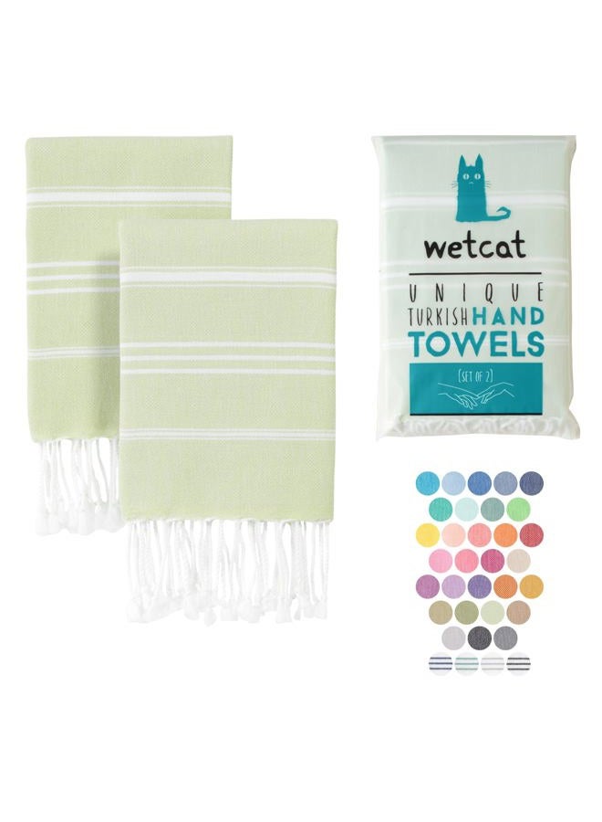 WetCat Turkish Hand Towels with Hanging Loop (20 x 30) - Set of 2, 100% Cotton, Soft - Pre Washed Boho Farmhouse Kitchen Towels - Unique Decorative Hand Towels for Bathroom (Seafoam Green) - Image 1