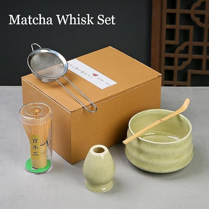Tazweeq Matcha Bowl Set With Spout Matcha Whisk And Tray Bamboo Matcha Spatula 17 Oz Green Glazed Ceramic Set - Image 5