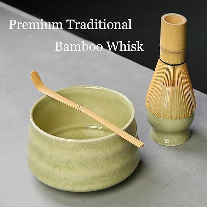 Tazweeq Matcha Bowl Set With Spout Matcha Whisk And Tray Bamboo Matcha Spatula 17 Oz Green Glazed Ceramic Set - Image 4