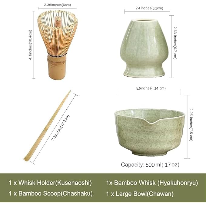 Tazweeq Matcha Bowl Set With Spout Matcha Whisk And Tray Bamboo Matcha Spatula 17 Oz Green Glazed Ceramic Set - Image 3