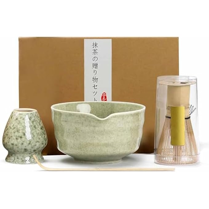 Tazweeq Matcha Bowl Set With Spout Matcha Whisk And Tray Bamboo Matcha Spatula 17 Oz Green Glazed Ceramic Set - Image 2
