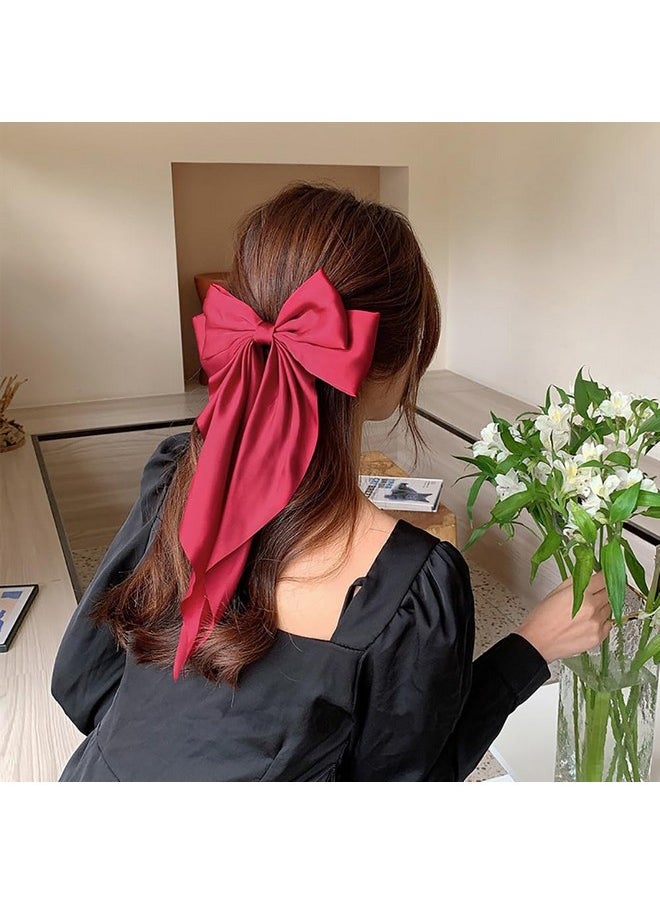 ANZAILALA - Hair Bows For Women Large Bow Hair Clip Soft Long Tails Metal Clips Bow Tie Hair Clip For Women - Red - Image 1