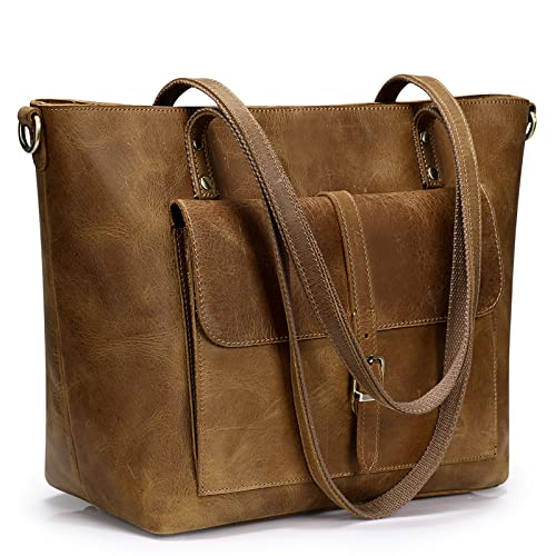 S-ZONE Women Vintage Genuine Leather Tote Bag Large Shoulder Purse Work Handbag - Image 1