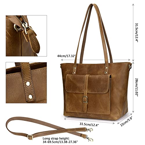 S-ZONE Women Vintage Genuine Leather Tote Bag Large Shoulder Purse Work Handbag - Image 5
