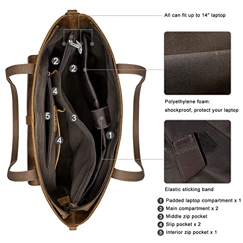 S-ZONE Women Vintage Genuine Leather Tote Bag Large Shoulder Purse Work Handbag - Image 4