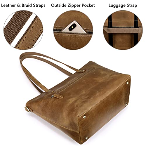 S-ZONE Women Vintage Genuine Leather Tote Bag Large Shoulder Purse Work Handbag - Image 3