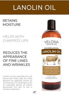 velona Lanolin Oil USP Grade 4 oz | 100% Pure and Natural Carrier Oil | Refined, Cold pressed | Skin, Hair, Body & Face Moisturizing | Use Today - Enjoy Results 