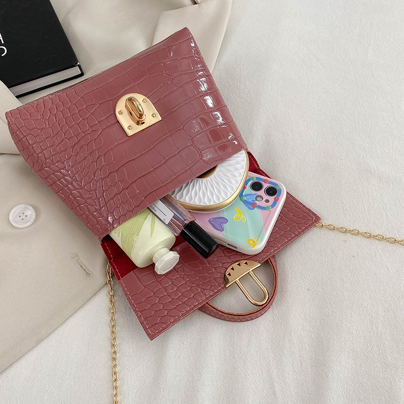 Women'S Bag 2022 New Crocodile Plain Flat Lid Portable Lock Chain Small Square Bag Casual Mobile Phone Bag - Image 4