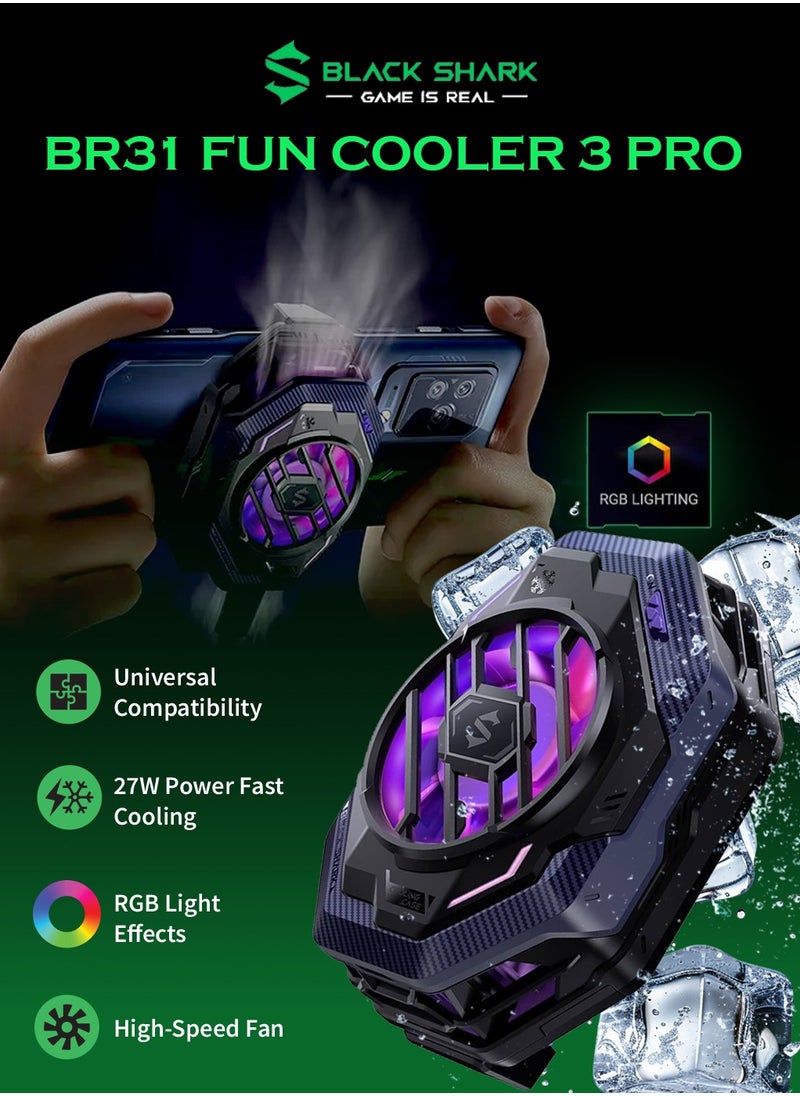BLACK SHARK - Black Shark Fun Cooler 3 Pro BR31 20W Powerful Cooling, Equipped With High-Speed Fan,Separated Cooling Structure,In-App Control, Adjust Fan Speed & RGB Lights & Universal Compatibility - Black - Image 1