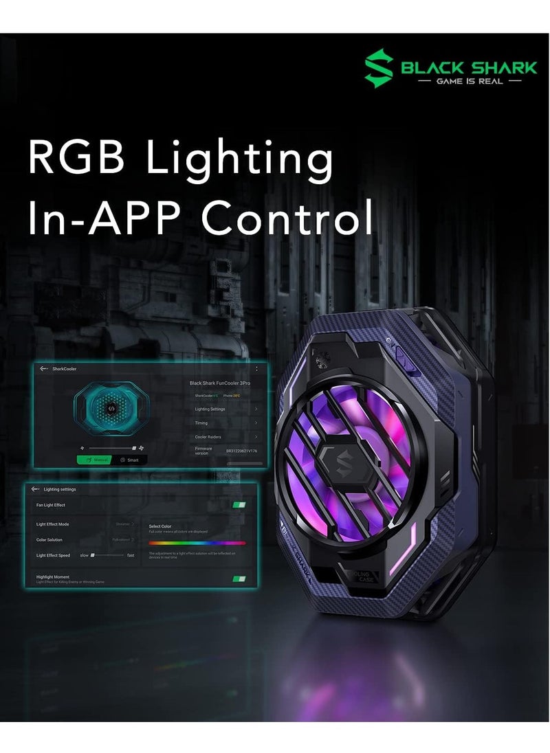 BLACK SHARK - Black Shark Fun Cooler 3 Pro BR31 20W Powerful Cooling, Equipped With High-Speed Fan,Separated Cooling Structure,In-App Control, Adjust Fan Speed & RGB Lights & Universal Compatibility - Black - Image 1