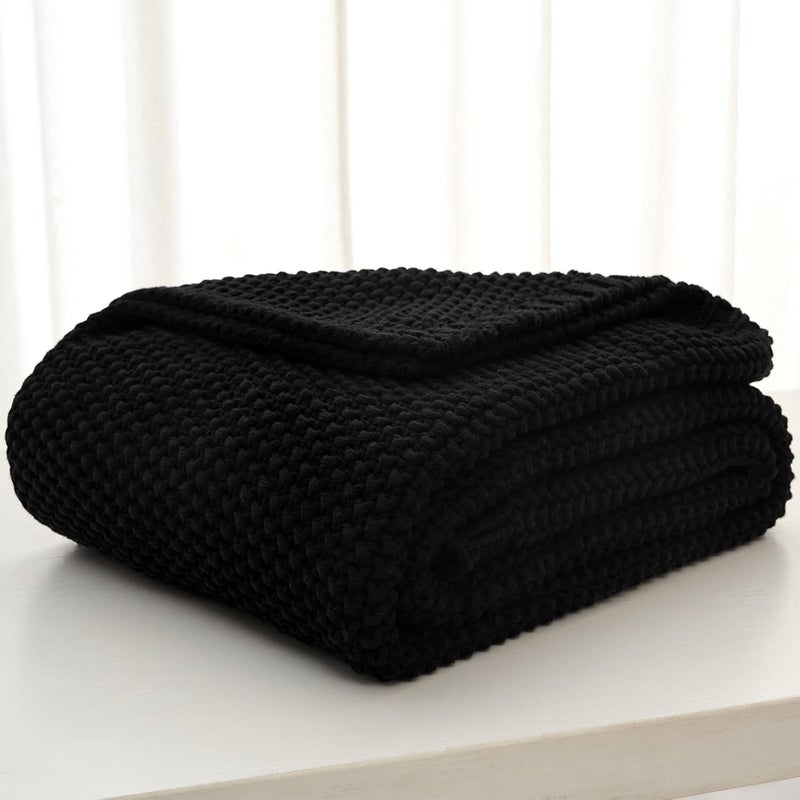 Longhui bedding لحاف منسوج بخيوط سميكة بلون أسود، خفيف الوزن، من مادة القطن العضوي بنسبة 100%، مناسب للأريكة أو سرير الأطفال أو غرفة الرضع، يتناسب مع الطراز الريفي الأنيق والعصري، مقاس 51” × 63”， مع كيس للغسيل مرفق. - Image 4