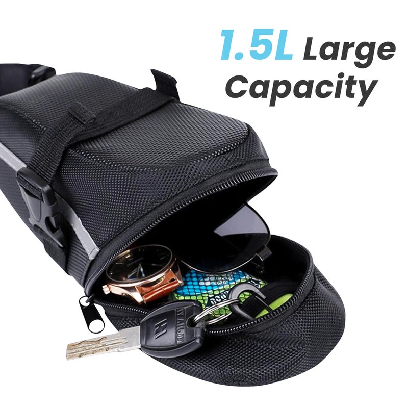 SunHalo Gear Bike Seat Bag - Bicycle Saddle Bag Under Seat Cycling Accessories Storage Pouch Wedge Pack for Mountain & Road Bike - Black - Image 2