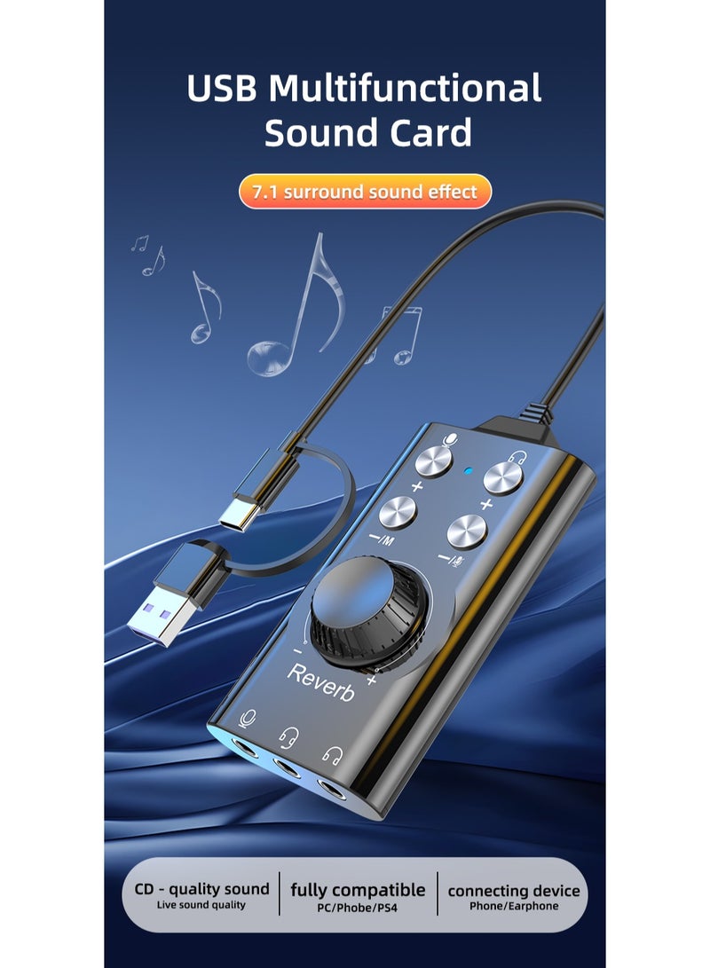 USB Sound Card Virtual 7.1 Surround Sound USB External Sound Card Adapter with PUBG Sound Effect for PC/PS4/PS5/Mac/Gaming Headset, Plug and Play  - Image 2