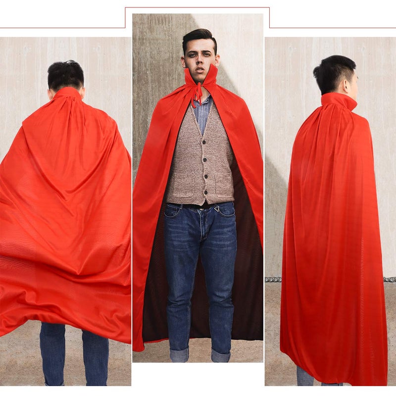 BESPORTBLE 1.4Meters/55Inch Halloween Vampire Costume Cosplay Cloak Cape Prop Dual-layer Adult's Masquerade Supplies - Red+Black - Image 3