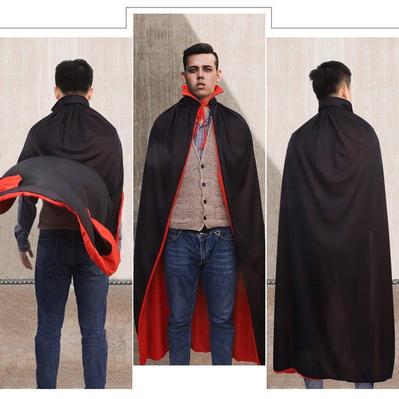 BESPORTBLE 1.4Meters/55Inch Halloween Vampire Costume Cosplay Cloak Cape Prop Dual-layer Adult's Masquerade Supplies - Red+Black - Image 4