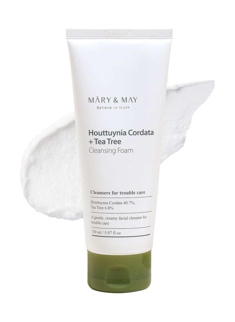 MARY & MAY Mary&May Houttuynia Cordata + Tea Tree Cleansing Foam 5.07 Fl Oz / 150 ml | Pore Care, Cleanser for Trouble, Relieve Skin, Creamy Texture | Sensitive Skin  - Image 1