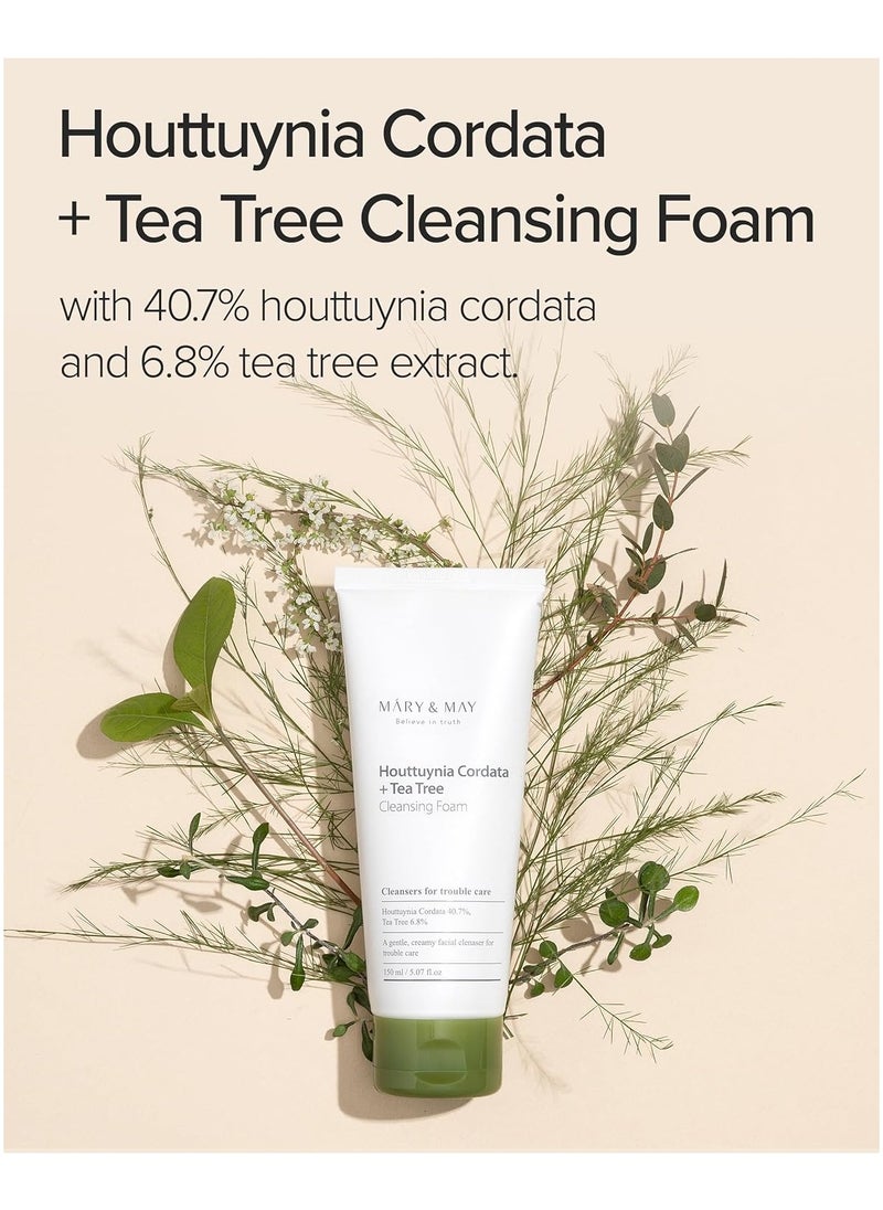 MARY & MAY Mary&May Houttuynia Cordata + Tea Tree Cleansing Foam 5.07 Fl Oz / 150 ml | Pore Care, Cleanser for Trouble, Relieve Skin, Creamy Texture | Sensitive Skin  - Image 3