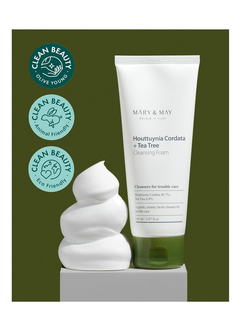 MARY & MAY Mary&May Houttuynia Cordata + Tea Tree Cleansing Foam 5.07 Fl Oz / 150 ml | Pore Care, Cleanser for Trouble, Relieve Skin, Creamy Texture | Sensitive Skin  - Image 5
