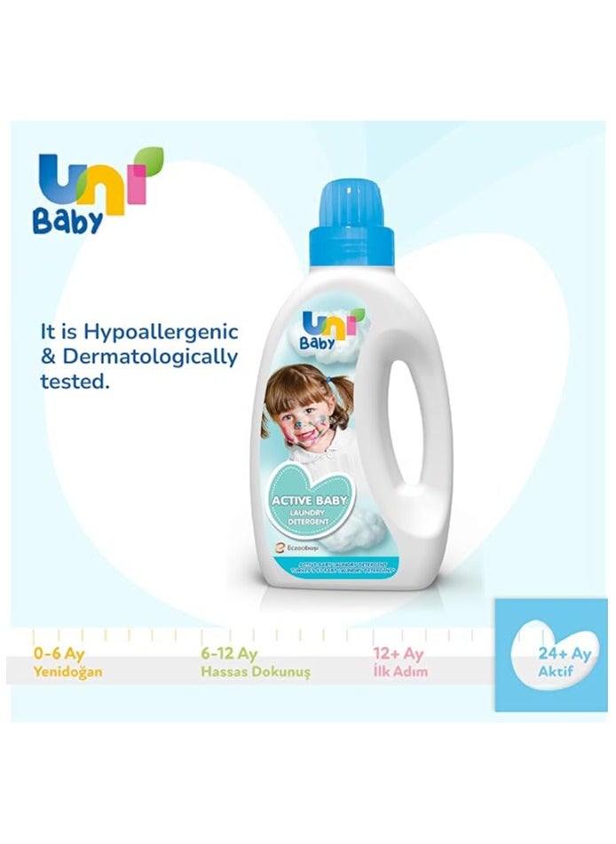 Uni baby Active Laundry Detergent 1500ml + Fabric Softener 1500ml Dermatologically Tested for Sensitive Skin - Hypoallergenic Baby Fabric Detergent & Softner  - Image 3