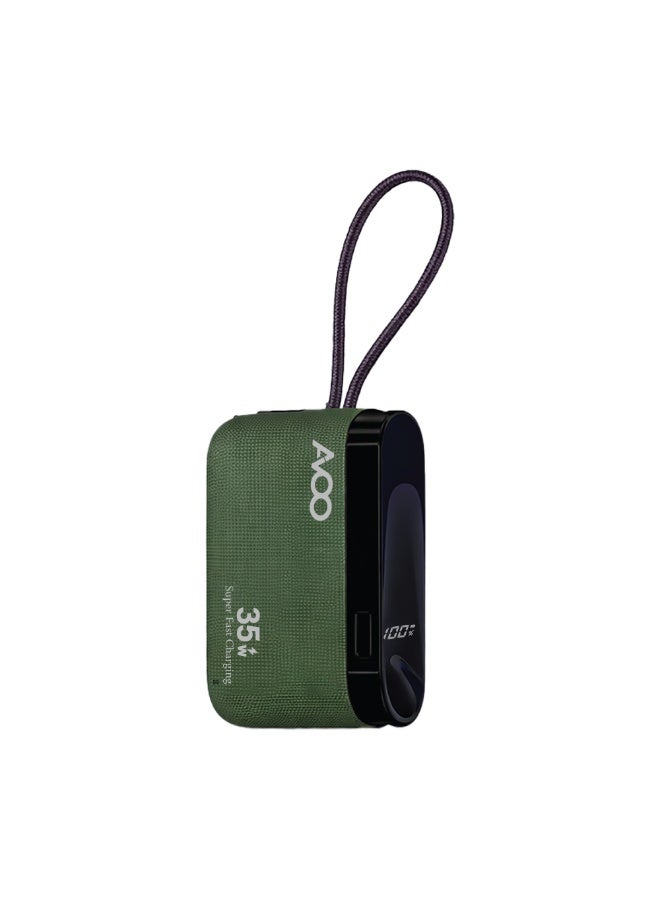 أفو باور بنك شحن متنقل صغير وخفيف 10000mAh شحن سريع 35W PD مع تايب سي مدمج ومنفذين USB ومنفذ Type-C – بطارية متنقلة باللون زيتي للآيفون وسامسونج وأندرويد – مناسب للآيباد والرحلات - Image 1