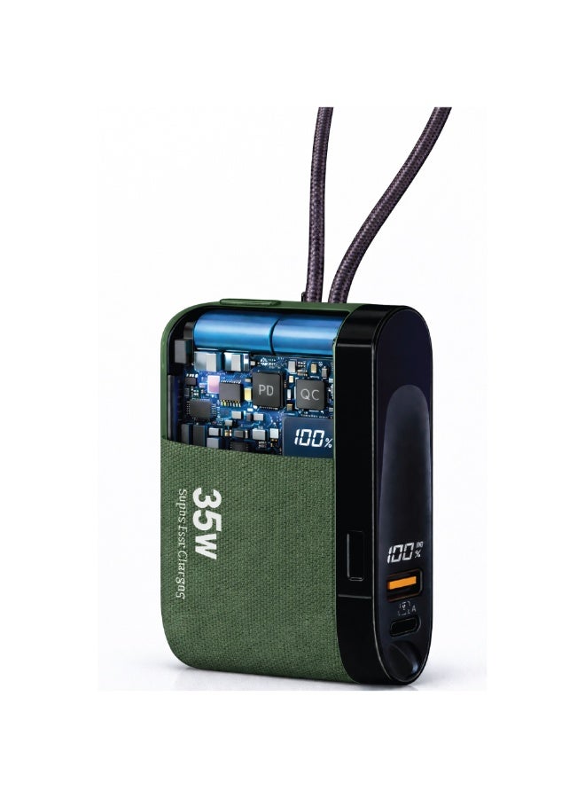 أفو باور بنك شحن متنقل صغير وخفيف 10000mAh شحن سريع 35W PD مع تايب سي مدمج ومنفذين USB ومنفذ Type-C – بطارية متنقلة باللون زيتي للآيفون وسامسونج وأندرويد – مناسب للآيباد والرحلات - Image 2