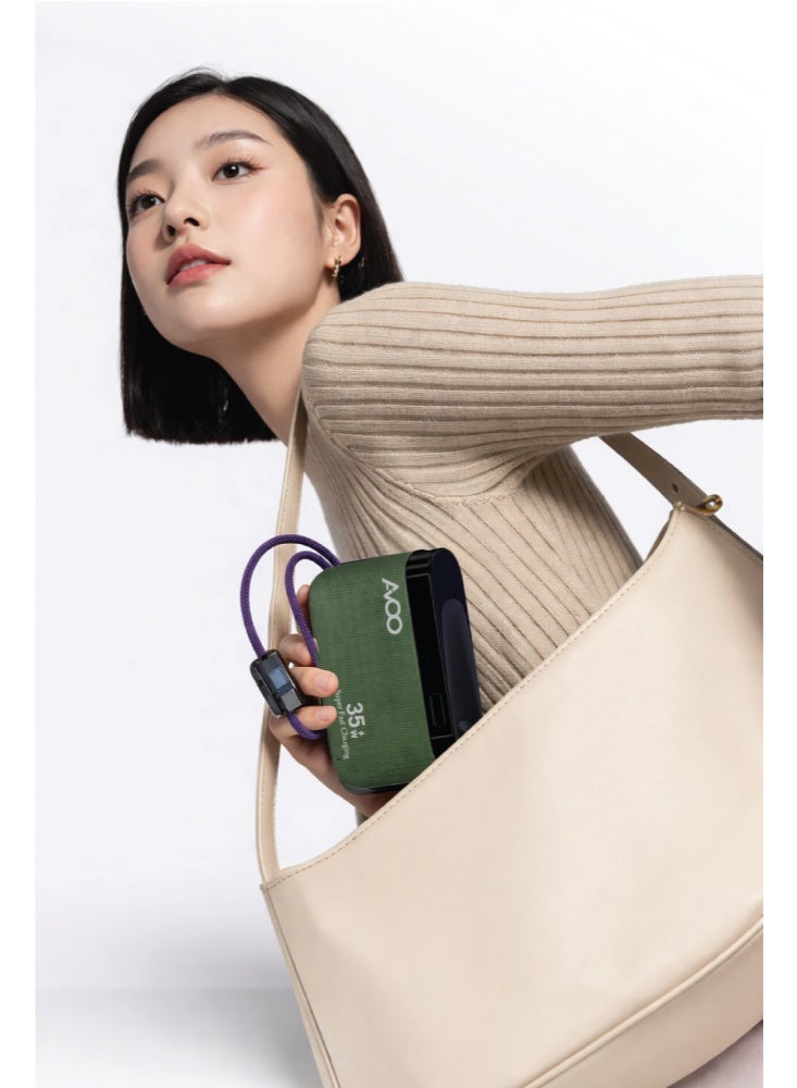 أفو باور بنك شحن متنقل صغير وخفيف 10000mAh شحن سريع 35W PD مع تايب سي مدمج ومنفذين USB ومنفذ Type-C – بطارية متنقلة باللون زيتي للآيفون وسامسونج وأندرويد – مناسب للآيباد والرحلات - Image 4