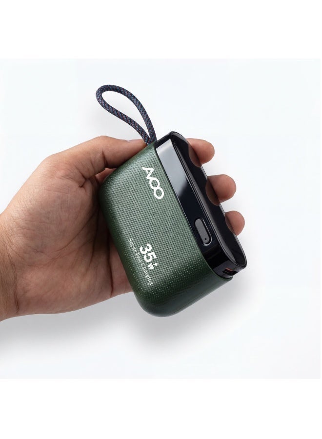 أفو باور بنك شحن متنقل صغير وخفيف 10000mAh شحن سريع 35W PD مع تايب سي مدمج ومنفذين USB ومنفذ Type-C – بطارية متنقلة باللون زيتي للآيفون وسامسونج وأندرويد – مناسب للآيباد والرحلات - Image 1