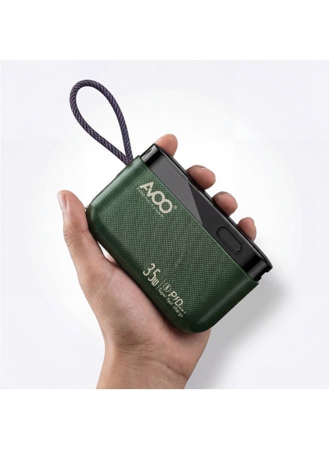 أفو باور بنك شحن متنقل صغير وخفيف 10000mAh شحن سريع 35W PD مع تايب سي مدمج ومنفذين USB ومنفذ Type-C – بطارية متنقلة باللون زيتي للآيفون وسامسونج وأندرويد – مناسب للآيباد والرحلات - Image 2