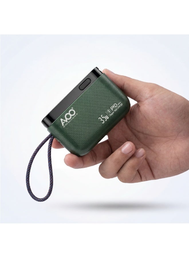 أفو باور بنك شحن متنقل صغير وخفيف 10000mAh شحن سريع 35W PD مع تايب سي مدمج ومنفذين USB ومنفذ Type-C – بطارية متنقلة باللون زيتي للآيفون وسامسونج وأندرويد – مناسب للآيباد والرحلات - Image 3