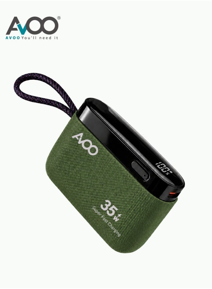 أفو باور بنك شحن متنقل صغير وخفيف 10000mAh شحن سريع 35W PD مع تايب سي مدمج ومنفذين USB ومنفذ Type-C – بطارية متنقلة باللون زيتي للآيفون وسامسونج وأندرويد – مناسب للآيباد والرحلات - Image 3