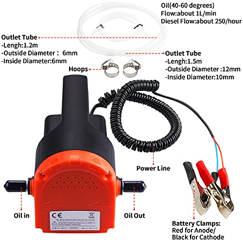 PLUMIA 12V 100W Oil Change Pump Extractor, Upgraded Oil/Diesel Fluid Extractor Scavenge Suction Transfer Pump, Marine Electric For Boat, Car, Motorcycle, ATV, RV, Truck, Motorbike - Image 2