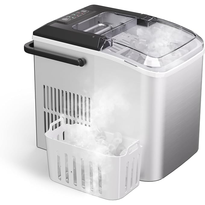 MAINE Bullet Ice Maker, Counter Top Ice Maker with Portable Carrying Handle, 33 lb/24H Portable Ice Maker Suitable for Home, Office, Kitchen, RV, 9 Cubes Ready in 7-8 Mins - Image 1